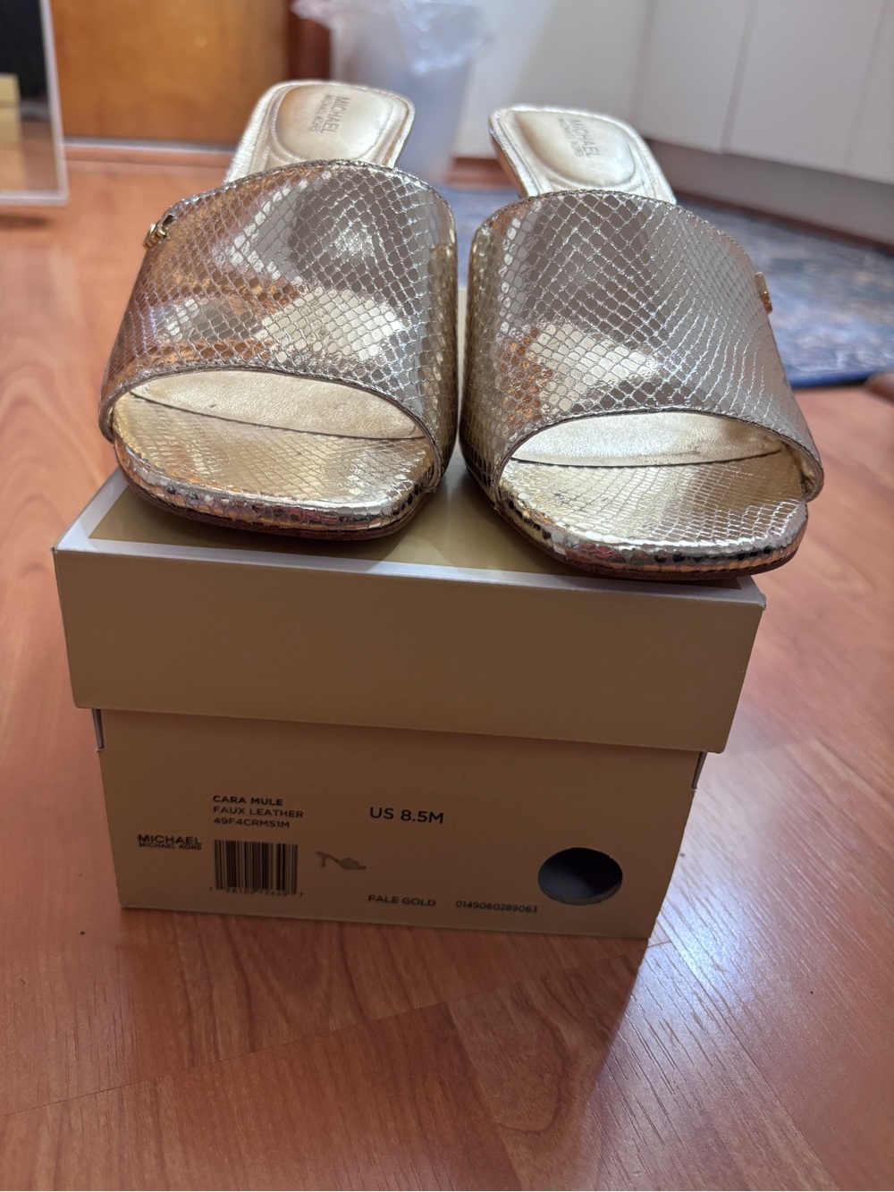 Michael Kors Pale Gold Snake-Embossed Slide Mules